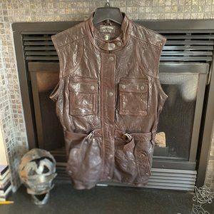 Converse John Varvatos Long Leather Vest, Size 3 (Large) Brown